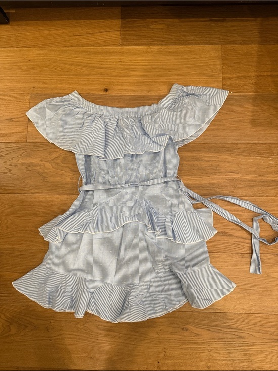Topshop Dresses & Skirts - Top Shop Blue Stripe Off-Shoulder Ruffle Dress
